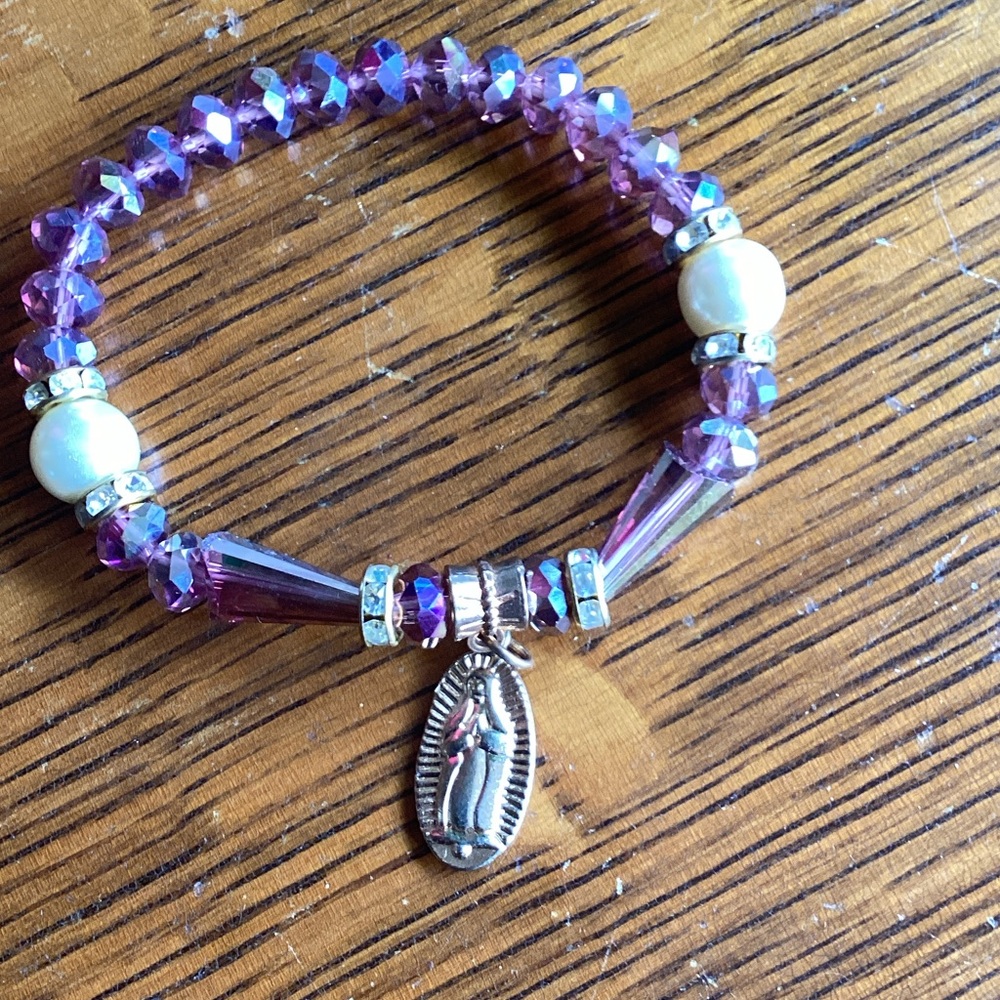 Elegant Purple Beaded Bracelet with Charm